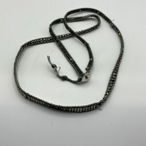 Anthropologie Nakamol Beaded Gunmetal Rhinestones Long Cord Necklace 28”